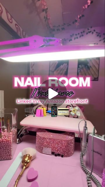 Licensed Orlando Nail Technician💅🏼 on Instagram: "🖇️🎀 LINK IN BIO 🎀🖇️ Here are some amazing @amazon products I use and are on my storefront💓 Let me know if you guys want a part 2🤭 🛍️SHOP NOW🛍️ #nails #nailsnailsnails #nailsofinstagram #nailtech #nailtechnician #nailessentials #nailproducts #nailsupply #amazon #amazonfinds #amazoninfluencer #orlandonails #orlandonailtech #nailroom #naillove #baddienails #reels #contentcreator #contentmarketing #reelsinstagram #reelsnails" Small Shed Nail Salon Ideas, Small Nail Shop Decor Ideas, Diy Nail Studio At Home, Diy Nail Station At Home, Nail Space At Home, Nail Room Inspo Aesthetic, Nail Studio Decor Interior Design, Nail Tech Storage Ideas, Small Nail Studio Ideas