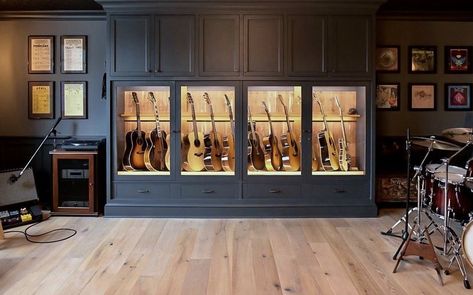 Guitar Amp Storage, Guitar Rooms, Guitar Storage Cabinet, Piano Area, Guitar Corner, Gym Basement, Music Furniture, Home Gym Basement, Guitar Storage