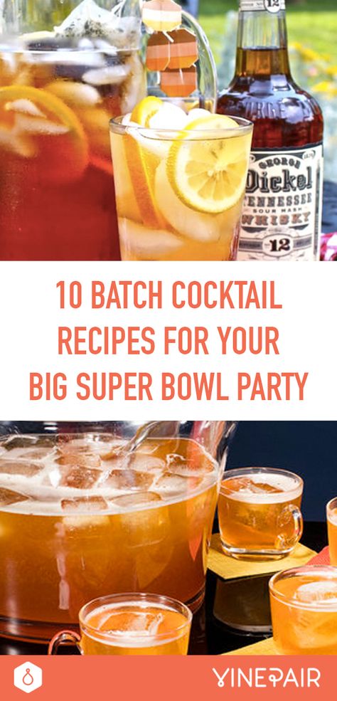 10 Batch Cocktail Recipes for Your Big Super Bowl Party! Super Bowl Drinks Alcoholic Punch Recipes, Superbowl Drink Ideas, Super Bowl Batch Cocktails, Superbowl Alcoholic Drinks Super Bowl Party, Superbowl Party Cocktails, Football Sunday Cocktails, Super Bowl Party Drink Ideas, Super Bowl Themed Drinks, Superbowl Cocktail Recipes