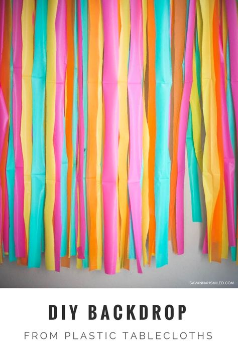 DIY Backdrop: Tablecloths — Savannah SMILED Plastic Tablecloth Backdrop, Tablecloth Backdrop, Colorful Backdrop, Diy Tablecloth, Streamer Backdrop, Diy Photo Backdrop, Good Photo, Tiki Party, Plastic Tablecloth