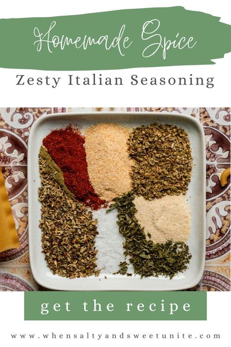 My Homemade Zesty Italian Seasoning Mix is the perfect spice blend to use on all your favorite recipes. With mix of some classic Italian herbs such as oregano and basil, this spice mixture gets its zing from sweet paprika, garlic and onion powder. Garlic And Herb Seasoning Recipe, Italian Seasoning Mix Recipe, Italian Seasoning Mix, Italian Seasoning Recipe, Homemade Italian Seasoning, Healthy Food Swaps, Sweet Paprika, Italian Herbs, Spice Mix Recipes