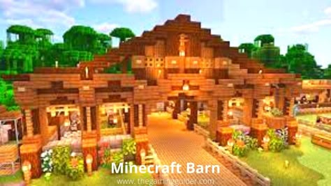 Creation of the Minecraft barn with a complete guide Chalet Minecraft, Minecraft Horse Stables, Minecraft Barn, Minecraft Horse, Minecraft House Plans, Minecraft Farm, Minecraft Cottage, Minecraft Medieval, Minecraft Plans