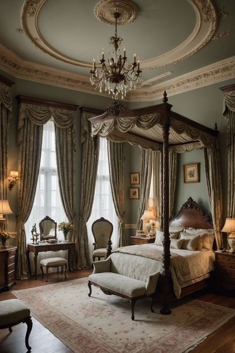 20 Victorian Bedroom Designs To Inspire You – ToolzView Bedroom In Victorian House, Bedroom Interior Design Aesthetic, Victorian Room Colors, 1900s Room Aesthetic, Modern Victorian Bedroom Aesthetic, Vintage Bedroom Wall Colors, 1800s House Interior Victorian, Contemporary Victorian Bedroom, Victorian Interior Design Bedroom