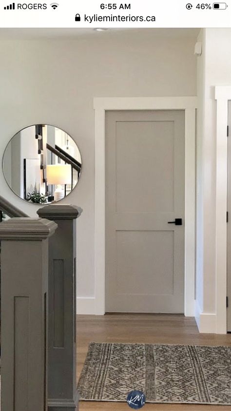 Pictures Of Interior Doors, White Door Dark Trim, Contrasting Door And Trim, Griege Interior Door, Colored Interior Doors White Trim, Door Frame Color Ideas, Doors Without Trim, Interior Door And Trim Color Ideas, Greige Interior Doors