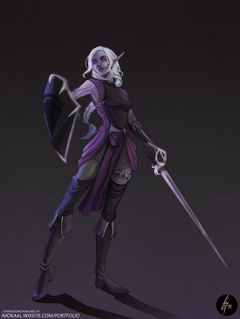 Please do not repost. Commissions available, check website for prices. Dungeons & Dragons Drow Elf, Dexterity Paladin. Leather armor, sword and shield. Drow Fighter, Half Drow, Elf Art, The Elder Scrolls, Dungeons And Dragons Characters, Dnd Art, Dark Elf, Fantasy Warrior, Arte Fantasy