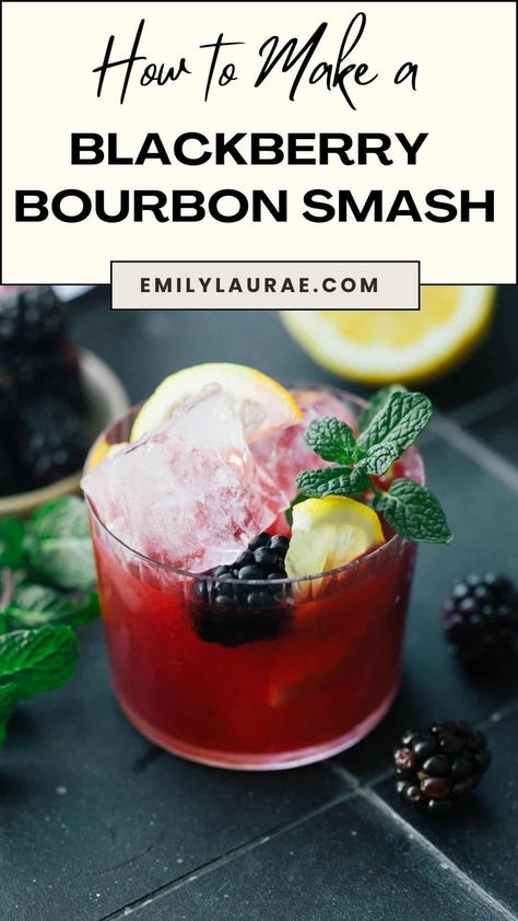 If you like your drinks sweet, tart, and boozy, you’ve hit the flavor trifecta with this Blackberry Bourbon Smash recipe. Made with just 5 simple ingredients in less than 5 minutes, this deliciously slurpable blackberry cocktail is certain to become a favorite. Blackberry Bourbon Smash, Bourbon Smash Cocktail, Blackberry Whiskey, Blackberry Bourbon, Blackberry Cocktail, Blackberry Drinks, Whiskey Smash, Bourbon Smash, Party Drinks Alcohol