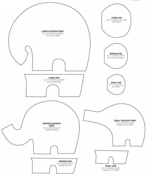 How to make the elephants Elephant Template, Elephant Soft Toy, Diy Sy, Elephant Pillow, Sewing Templates, Small Elephant, Felt Ideas, Blue And White Fabric, Animal Sewing Patterns