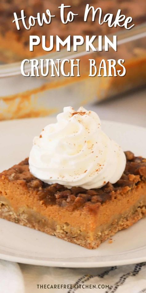 Pumpkin Pie Crunch, Crunch Bars Recipe, Thanksgiving Desserts Pumpkin, Oatmeal Cinnamon, Creamy Pumpkin Pie, Pumpkin Pie Bars Recipe, Easy Pumpkin Dessert, Walnut Crust, Pumpkin Pie Oatmeal