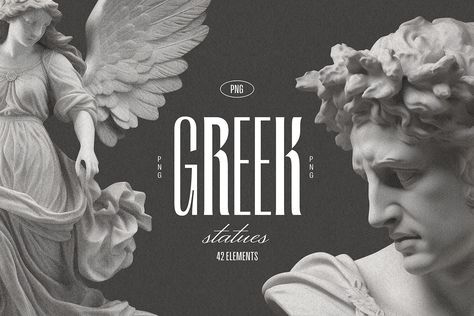 Greek Statues - vintage illustrations на Behance Greek Statue Graphic Design, Greek Branding Design, Greek Logo Design, Greek Graphic Design, Grain Effect, Vintage Logos, Greek Statues, Greek Sculpture, Computer Art