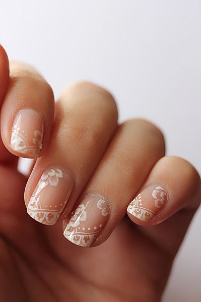 lace manicure by tenshi no hana  - beauteous! Lace Wedding Nails, Lace Nail Art, Wedding Manicure, Lace Nails, Creative Nail Designs, Her Nails, Nail Art Wedding, Pearl And Lace, Desi Wedding