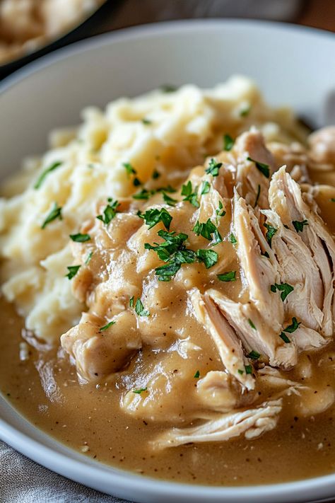 Crockpot Chicken & Gravy - Taste Of Recipe Crock Pot Chicken Gravy Recipes, Crockpot Recipes Mashed Potatoes, Slow Cooker Turkey And Gravy, Crockpot Chicken In Gravy, Chicken Breast Potatoes Crock Pot, Boneless Chicken In Crockpot, Roast Chicken With Gravy, Crock Pot Chicken And Gravy Recipes, Chicken Potato Slow Cooker Recipes