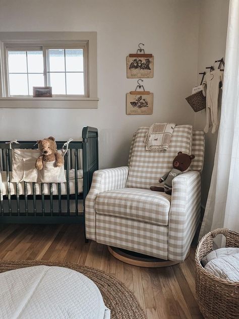 Gingham Glider in Boys Nursery 2024 Nursery, Vintage Baby Boy Nursery, Vintage Nursery Ideas, Baby Boy Nursery Room Design, Checkered Nursery, Southern Nursery, Vintage Nursery Room, Vintage Nursery Boy, Vintage Boys Room