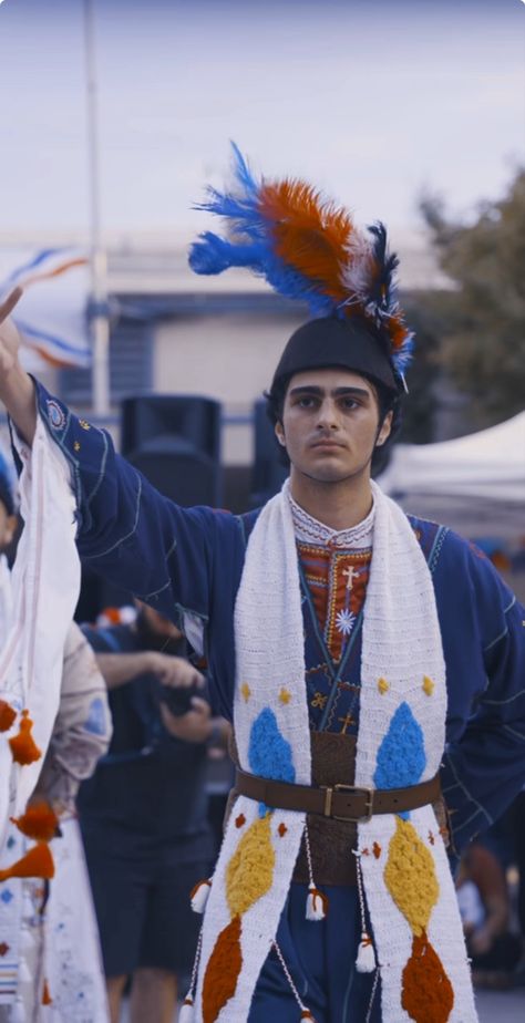 Indigenous Assyrian man leading a traditional dance. Abstract Expressionist Art, Traditional Dance, Traditional Fashion, Abstract Expressionist, Traditional Dress, North Africa, Christian Art, Middle East, Traditional Outfits