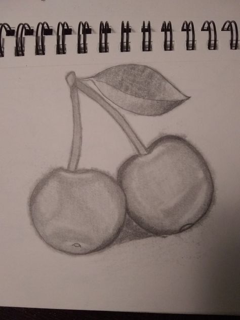 Easy Food Sketches, Cherry Pencil Drawing, Cherry Drawing, Still Life Sketch, Fruit Sketch, Fruit Drawing, Shading Drawing, Cute Easy Doodles, Food Sketch