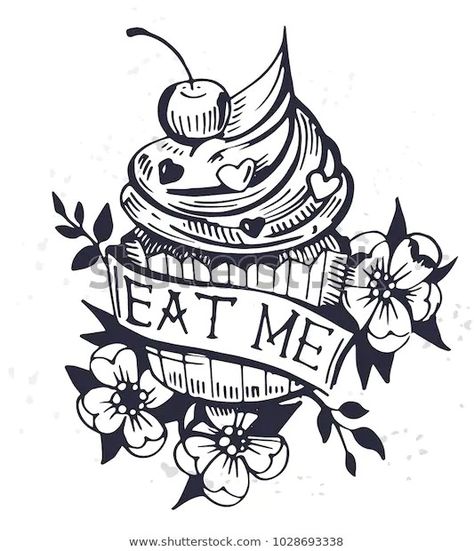 Cupcake Tattoo Designs, Baking Tattoo, Cupcake Tattoo, Mommy Daughter Tattoos, Cupcake Tattoos, Me Tattoo, Food Tattoos, Color Pencil Illustration, Traditional Tattoo Sleeve