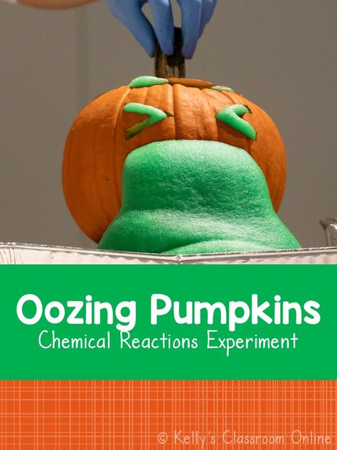 Creating Oozing Pumpkins is a fun way to reinforce those science skills while reusing an old Halloween pumpkin. Before you throw your carved pumpkin away give it one last hurrah with the simple science / STEM experiment. Requires minimal materials that can be purchased from a dollar store. Great for teaching chemical changes and states of matter (solid, liquid, gas). Adult supervision recommended. Kindergarten, first grade, second grade, third grade. #kellysclassroomonline Pumpkin Throwing Up, Pumpkin Science Experiment, Halloween Experiments, Matter Experiments, Baking Soda Experiments, Pumpkin Science, Stem Experiments, Baking Soda And Vinegar, Experiments Kids