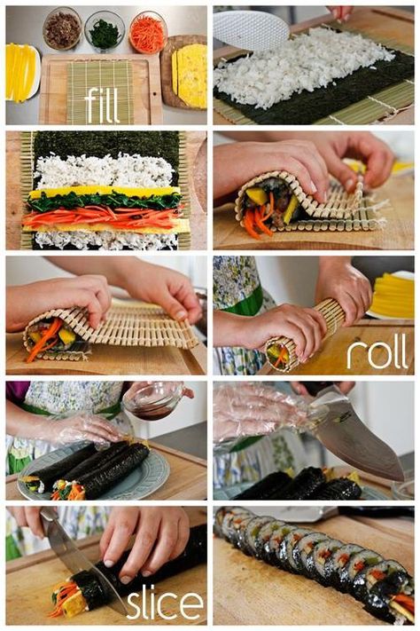 Sushis Beef Kimbap, Painted Steps, Snack Meals, Resep Sushi, Koreansk Mad, Colorful Photos, Cibo Asiatico, Korean Cooking, K Food