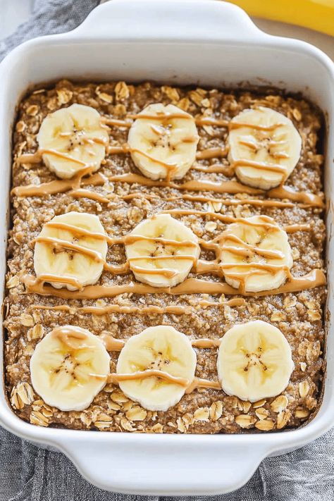 Peanut Butter Banana Baked Oatmeal Pb J Baked Oatmeal, Banana Oatmeal Bake, Banana Baked Oats, Baked Banana Oatmeal, Peanut Butter Baked Oatmeal, Peanut Butter Banana Baked Oatmeal, Oatmeal With Banana, Oatmeal Baked, Pb2 Recipes