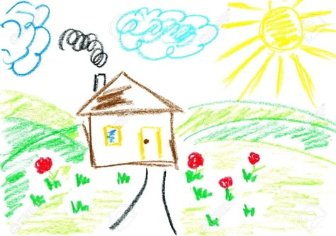 Finding Home Drawing With Crayons, Draw Better, Crayon Drawing, Tree Drawings Pencil, Crayon Drawings, Art Sketches Pencil, Childrens Drawings, Crayon Art, House Drawing