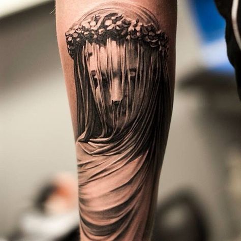 The Veiled Maiden #tattoo#tattoos#tattooing#bng#blackngray#statue#realistic#realistictattoo#blackngrey#bnginksociety#ink#inked#inkedup#inkedmag#tattooistartmag#inkfreakz#superbtattoos#love#somewear#somewearandfriendsua#uddevalla#sweden#tattoostudio73 Veil Tattoo, Oscar Akermo, Swedish Tattoo, Tatuaje Trash Polka, Scary Tattoos, Body Suit Tattoo, World Tattoo, Inked Magazine