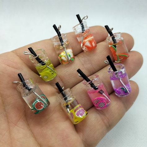 "Qty: 10Pcs/Lot and  30Pcs/Lot  Size: 10*27 MM   Approx \"Conversion: 1mm=0.0393 inch\" Material: Glass+Resin  ( Lead Free, Nickle Free) Package: Opp Bag in Bubble Envelope  We only ship to the confirmed address you left on Etsy.  Please connect us for expedited shipping(when order need leave phone number for shipping). We always combine shipping fee for you,  save more will buy more  Policies should be read firstly: Shipping Method To US, it usually takes about 10-12 days by Usps shipping. To w Mini Choses, Resin Fruit, Drink Charms, Crea Fimo, Glass Drink, Desain Buklet, Cute School Stationary, Diy Earring, Bracelet Diy