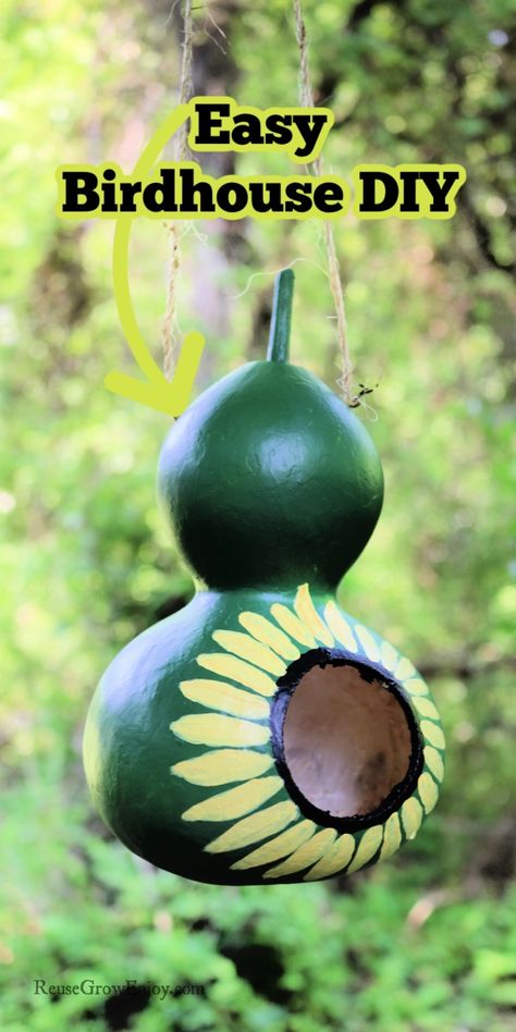 Easy Birdhouse DIY: How To Make From A Gourd Birdhouse Gourds Ideas, How To Dry Gourds, Birdhouse Diy, Gourds Diy, Birdhouse Gourds, Birdhouse Projects, Beautiful Birdhouses, Gourds Birdhouse, Decorative Gourds