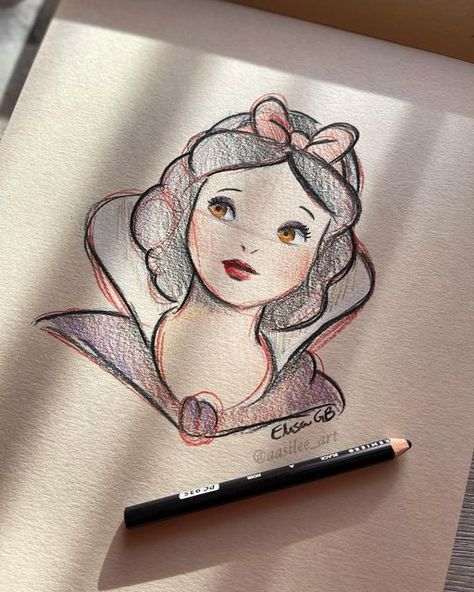 Drawing Ideas Disney Princesses Sketch, Snow White Drawing Sketches, Disney All Princess, Princesses Drawing, Disney Characters Drawings, Snow White Drawing, Disney Princess Sketches, Sketch Disney, Princess Sketches