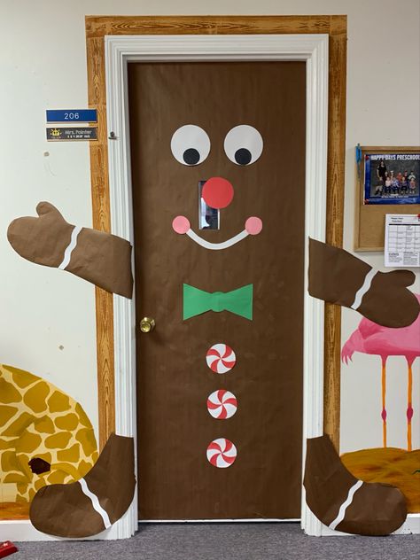 Gingerbread Man Door Classroom, Gingerbread Man Door Decoration, Gingerbread Christmas Door Decorations, Gingerbread Classroom Door Ideas, Candyland Hallway, Gingerbread Classroom Door, Gingerbread Christmas Door, Winter Doors, Gingerbread Man Door