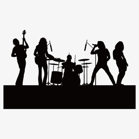 Rock Band Silhouette, Band Sketch, Musical Paintings, Silhouette Figures, Guitar Pose, Band Silhouette, Tree Of Life Images, Guitar Png, Band Drawing