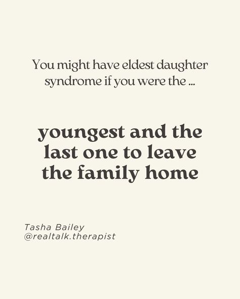 Unpopular opinion : you don't need to be the eldest daughter to experience eldest daughter pressures. I spoke about this on @threads and so many fellow youngest daughters had a lot to say on this. "Eldest daughter syndrome" comes from having to take on too much responsibility as a child. Usually due to being the oldest and the female child. But there are so many other nuances that can lead the rest of us to feel it too. "Eldest daughter syndrome" is a type of parentification where you had... Eldest Daughter Syndrome, The Eldest Daughter, Thought Daughter, Eldest Daughter, Youngest Daughter, Unpopular Opinion, Feel It, A Child, Too Much