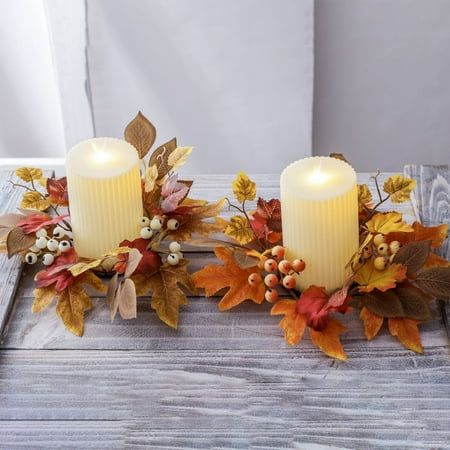 FastXmas Fall Candle Rings Wreath, 9.8" Artificial Maple Leaves Berries Candle Rings, Rustic Style Pillar Candle Holder Decorative Tealight Candle Garland Table Centerpieces Fall Decorations for Home Feature: Material: Plastic Color: White Product size: 25 x 7.5 x 7.5 cm / 9.84 x 2.95 x 2.95 in Packing size: 25 x 7.5 x 7.5 cm / 9.84 x 2.95 x 2.95 in Net weight : 30g / 0.06 lb Gross weight : 30g / 0.06 lb Description: Unique design: The new Halloween candlestick decoration wreath is made of artif Orange And Brown Party Decorations, Fall Decorations Indoor Apartment, Low Autumn Centerpieces, Simple Wedding Centerpieces No Flowers, Fall Festival Table Decor, Fall Candle Ring, Cozy Thanksgiving Decor, Simple Fall Table Decorations, Fall Decor For Home