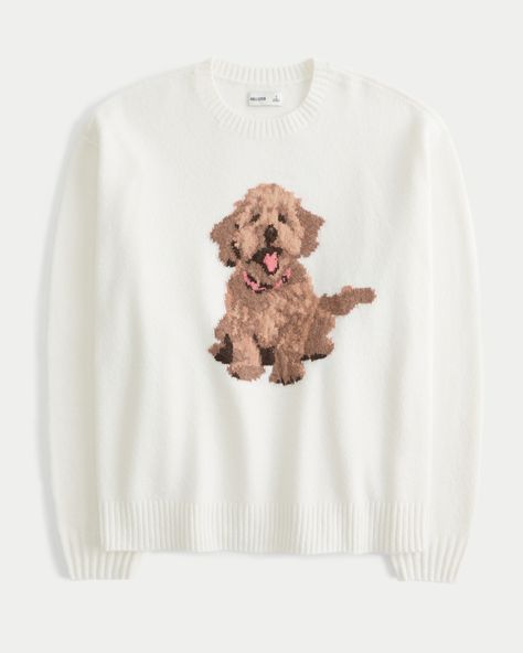 Women's Oversized Puppy Graphic Crew Sweater | Women's Tops | HollisterCo.com Teddy Sweater, Sweaters Fall, Hollister Sweater, Argyle Pattern, Sweater Women's, Stockholm Fashion, Cute Puppy, Soft Sweater, Dog Sweater