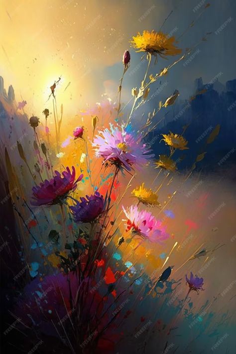 Premium Photo | A painting of flowers in the sunlight Flower Art Inspiration, Painting On Photos, Abstract Flower Painting Tutorial, Abstract Flowers Painting, Flowers For Painting, Acrylic Art Flowers, Flowers Painting Acrylic, April Wallpaper Aesthetic, Spring Wallpaper Iphone