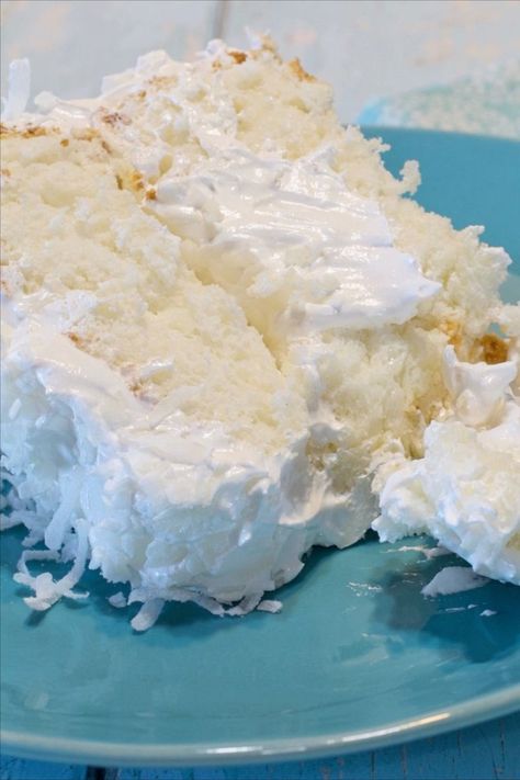 A slice of coconut cloud cake. Coconut Cloud, Cloud Cake, Coconut Cake Recipe, Coconut Desserts, Dessert Aux Fruits, Best Cake Recipes, Delicious Cake Recipes, Sweet Breads, Coconut Recipes