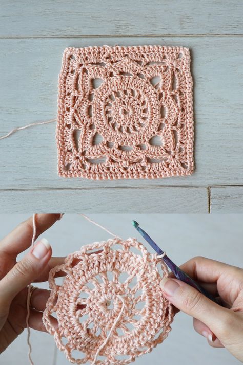 crochet square Diy Laine, Granny Square Pattern Free, Crochet Granny Square Tutorial, Granny Square Crochet Patterns Free, Crochet Blanket Designs, Crochet Motif Patterns, Crochet Granny Square Blanket, Crochet Bedspread, Crochet Daisy