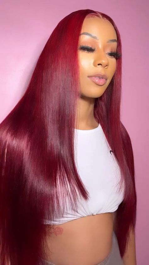 Short, Chic, and Stunning: Hairstyles to Inspire Your Makeover Frontal Wig Hairstyles, Long Red Hair, Red Wigs, Burgundy Hair, Dope Hairstyles, Front Lace Wigs Human Hair, Long Red, Baddie Hairstyles, Aesthetic Hair