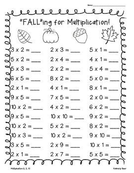 FALL Multiplication Practice Worksheet Pack--6 pages Beginning Multiplication Worksheets, Fall Math Worksheets, Multiplication Coloring Worksheets, Multiplication Practice Worksheets, Math Worksheets For Kids, Integers Worksheet, Fall Worksheets, Math Morning Work, Decimals Worksheets