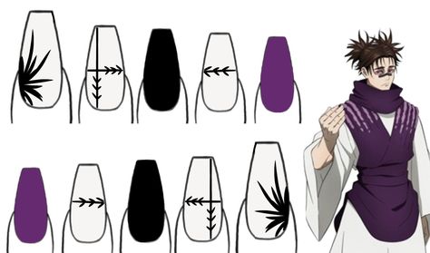 Jujutsu Kaisen Nails Design, Jjk Nails Designs, Jujutsu Kaisen Nails, Jjk Nails, Choso Kamo, Uñas Ideas, Fake Nails Designs, Punk Nails, Nail Drawing