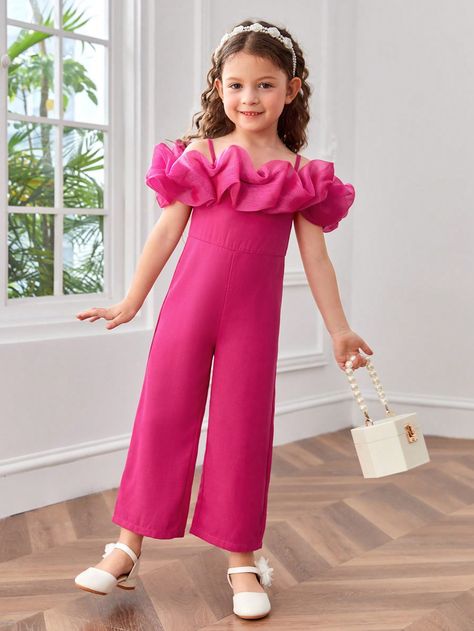 Graduation Guest Outfit, Girls Western Wear, Cold Shoulder Jumpsuit, Kids Party Wear, Kids Wear Girls, Shein Kids, Solid Color Jumpsuits, Jumpsuit For Kids, Long Skirt Outfits