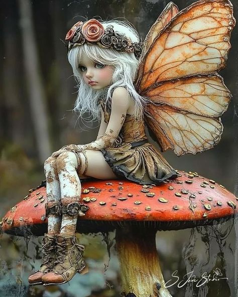 Fantasy Creatures, and Places | Upon a mushroom, dreams take flight, | Facebook Fairy With Butterfly Wings, Fairies And Elves, Fairy Creatures, Fantasy Fairies, Faery Art, Fairies Photos, Fairy Images, Artwork Gallery, Pixies Fairies