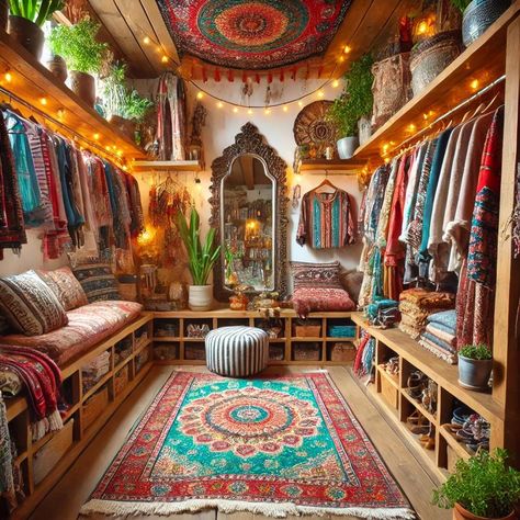 Boho Walk In Closet #decor #homedecor #boho #inspiration Boho Closet Room, Boho Walk In Closet, Boho Closet Ideas, Walk In Closet Decor, Maximalist Closet, Bohemian Closet, Boho Closet, Boho Store, House Addition