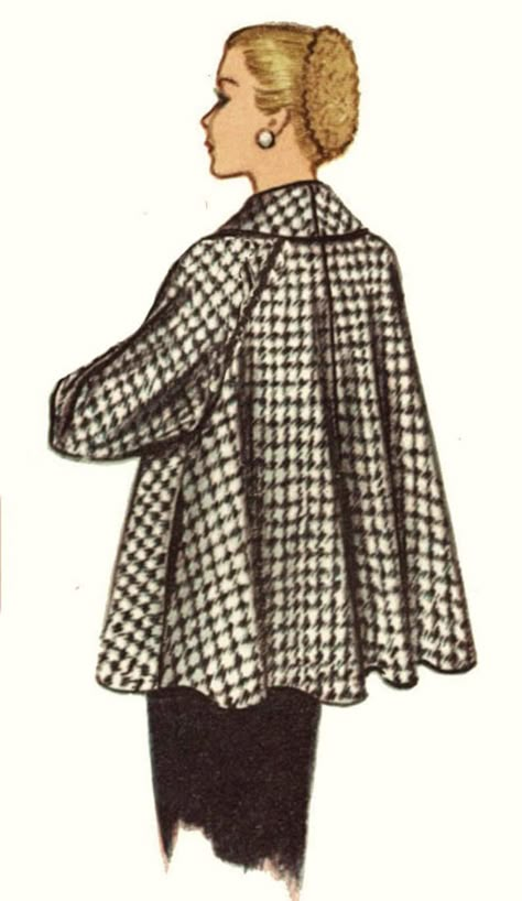 1950 Swing Coat Sewing Pattern. Lassie Label Design With - Etsy Trench Coat Pattern Sewing Free, Jacket Without Sleeves, 50s Coat, 60s Coat, Coat Sewing Pattern, Fall Coats, Coat Sewing, Mesh Vest, Cape Wrap