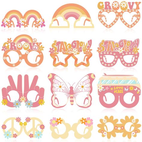 PRICES MAY VARY. Groovy Glasses: groovy 70s party decorations glasses with 12 different styles of boho pattern designs, including buses, daisies, rainbows, peace signs, butterflies, hearts, retro cute groove hippie paper glasses add happy atmosphere to your party What You Will Get: groovy boho paper glasses have 12 different styles, 3 pairs of each style, a total of 36 pieces, sufficient quantity and bright colors retro hippie photo booth props can meet your use and party needs Reliable Material Five Is A Vibe Party Favors, Two Groovy Party Decor, 5 Is A Vibe Birthday Party, Groovy Party Favors, Groovy Party Theme, Groovy Glasses, 70s Party Decorations, Groovy Theme, Hippie Birthday Party