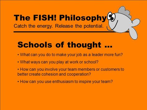 The FISH! Philosophy • Play • Make Their Day • Be There - ppt video online download Fish Philosophy Activities, Fish Philosophy, Energy Release, Words Of Support, Organizational Behavior, Small Acts Of Kindness, Taking Shape, Middle School Student, Bad Mood