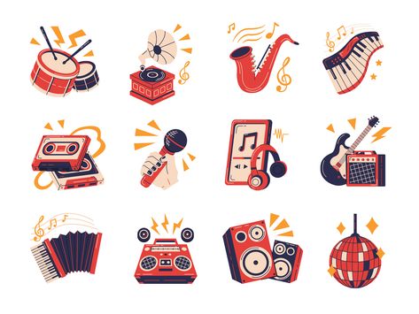 Music Elements by canva.com/p/deemakdaksina on Dribbble Publicity Ideas, Elements Of Music, Music Elements, Poster Musik, Musical Elements, Music Graphics, Cartoon Music, Funk Music, Music Cartoon