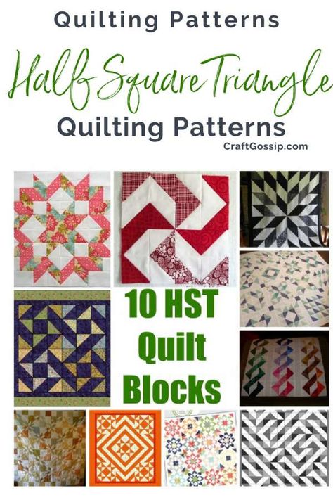 10 Half Square Triangle Quilt Blocks – Quilting Hst Quilt Blocks, Triangle Quilt Blocks, Triangle Quilt Tutorials, Hst Quilt, Half Square Triangle Quilts Pattern, Triangle Quilt Pattern, Triangle Quilts, Ribbon Quilt, Half Square Triangle Quilts