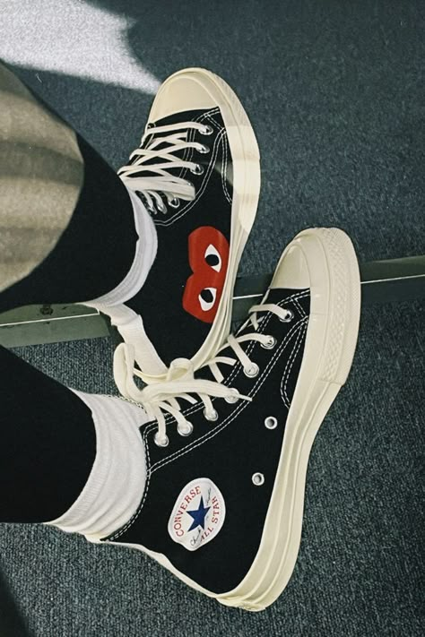 Converse X Comme Des Garcons Outfit, Converse Play Outfit, Comme Des Garcons Converse Outfit, Garcons Converse Outfit, Comme Des Garcons Shoes, Converse X Comme Des Garcons, Sneakers Aesthetic, Top Sneakers For Men, Cdg Converse