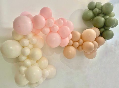 "This Soft Muted Boho inspired Balloon Garland combines pink, sage and neutral tones together! Great for Rabbit themed Showers and Little Bunny First Birthdays!  This DIY Latex Balloon Garland Kit Includes:  A Mix of 11\" (Pink, Cameo, Lace, Eucalyptus sage Green)  A Mix of 5\" (Pink, Cameo, Lace, Eucalyptus Sage Green)   Balloon Garland Strip in desired size  (1) Handheld Balloon Pump (option without hand pump)   Strip of Sticky Glue Tabs  (DIY Directions are also included with this purchase) Sage Balloon Garland, Sage Green Balloon Garland, Matte Balloons, Whimsical Fairy Garden, Lace Balloons, Baby Shower Garland, Fairy Garden Party, Pastel Balloons, Whimsical Fairy