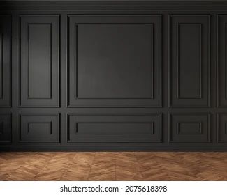 Classic Loft Interior Black Wall Panel Stock Illustration 2075618398 | Shutterstock Black Wall Panel, Ruangan Studio, Black Wainscoting, Deco Tv, Black Molding, Picture Molding, Wall Paneling Diy, Loft Interior, Accent Walls In Living Room