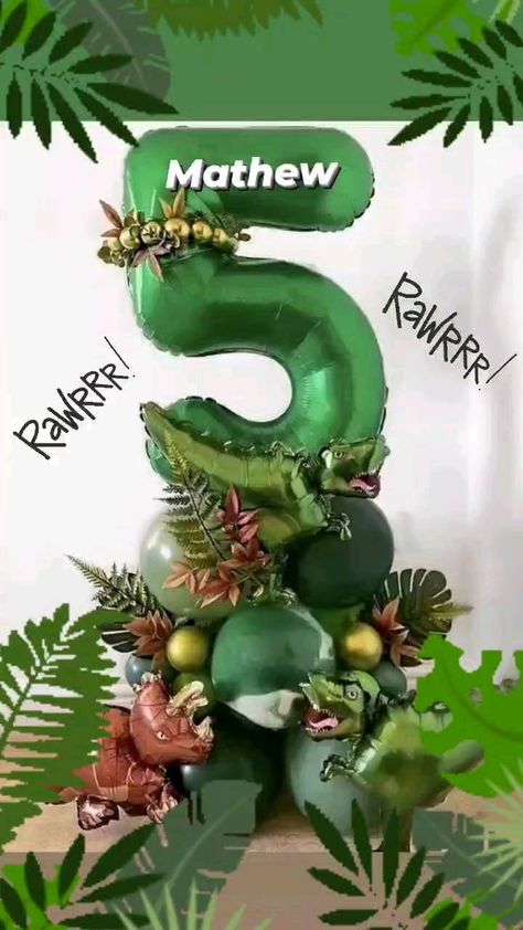 Dino Balloons Decorations, Dinosaur Birthday Balloon Garland, Dinosaurus Birthday Party Ideas, Dino Balloon Bouquet, 3 Rex Balloon Garland, Jurassic Park Balloon Decor, Dinosaur Balloon Centerpieces, Jurassic Park Party Balloons, Jurassic World Balloon Garland